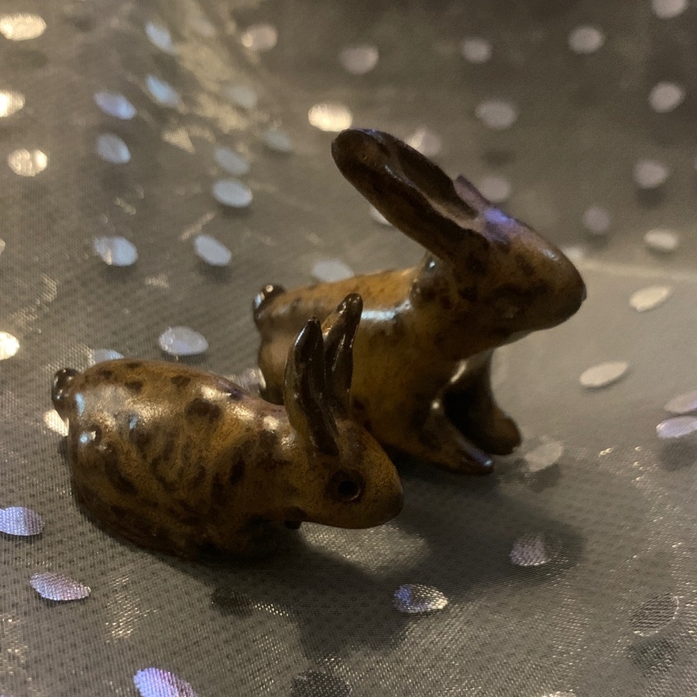 Vintage Brown Ceramic Rabbit Figurines